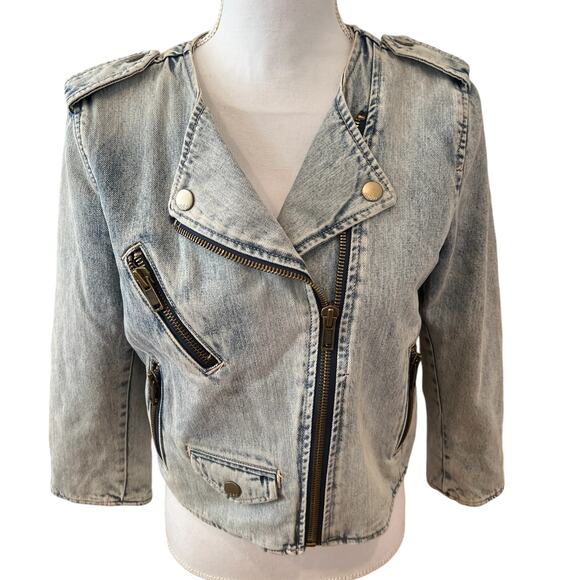 Gap Moto Denim Jean Jacket Light Acid Wash M - Picture 1 of 6